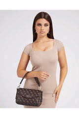 Guess Eco Brenton Flap Shoulder Bag Kadın Çapraz Askılı Çanta Brown Logo