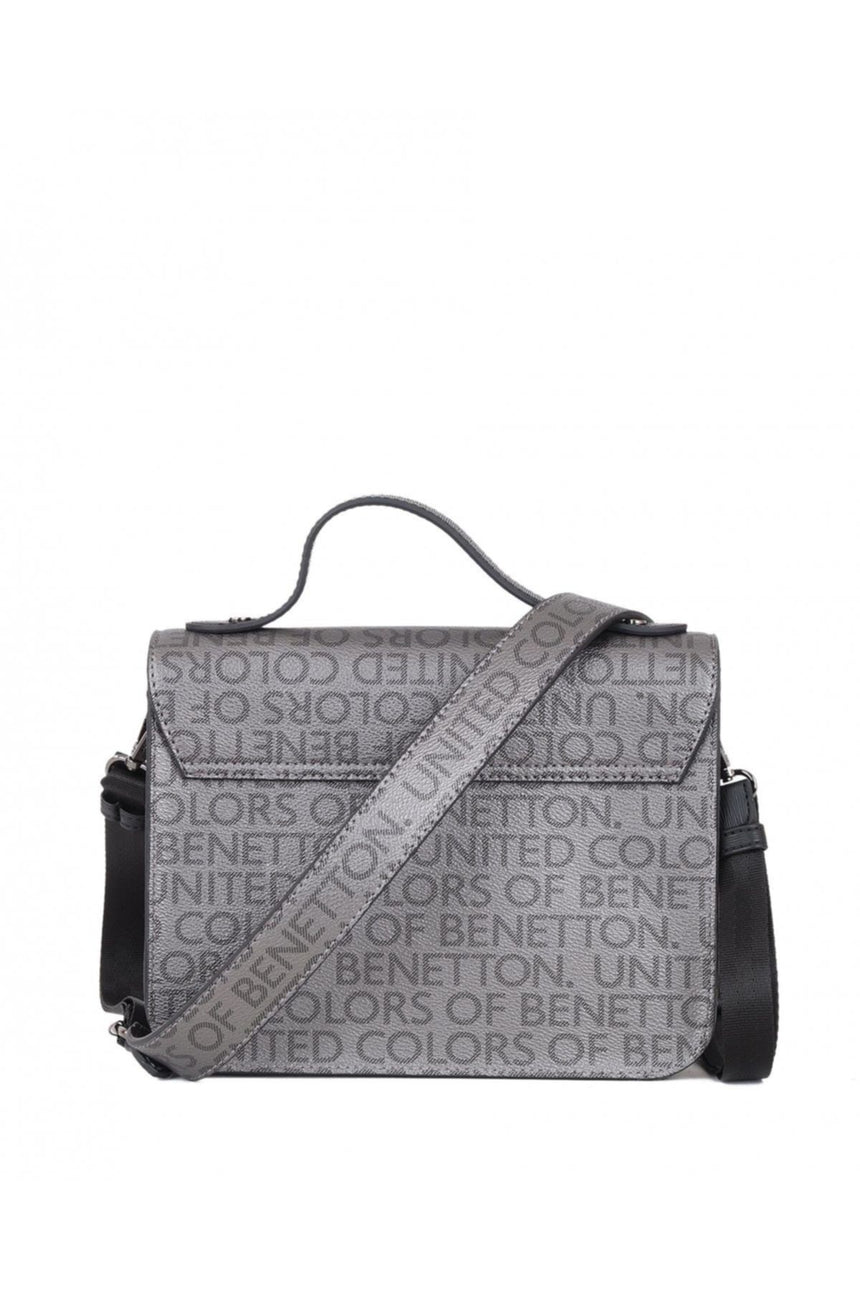 Benetton Mono Baskılı Çapraz Askılı Kadın Çantası Platin - Siyah