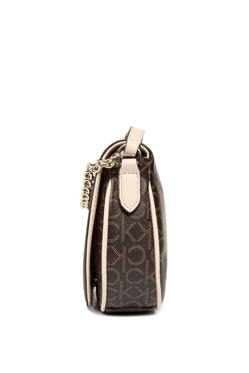 Calvin Klein Saddle Bag W/Chain Çapraz Askılı Kadın Çantası Brown Mono Mix