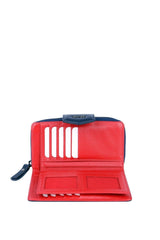 Grande 2 Küçük - 1 Büyük Şeffaf Bölmeli Kadın El Portföyü Lacivert - Kırmızı