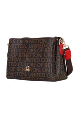 Benetton Çıt Çıtlı Monogram Çapraz Askılı Kadın Çantası Kahve - Kırmızı