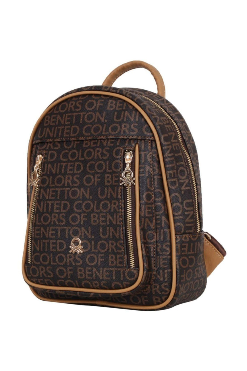 Benetton Çift Fermuar Detaylı Kadın Sırt Çantası Kahve - Hardal