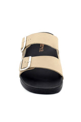 Ceyo Çift Kemer Tokalı Terlik Camel