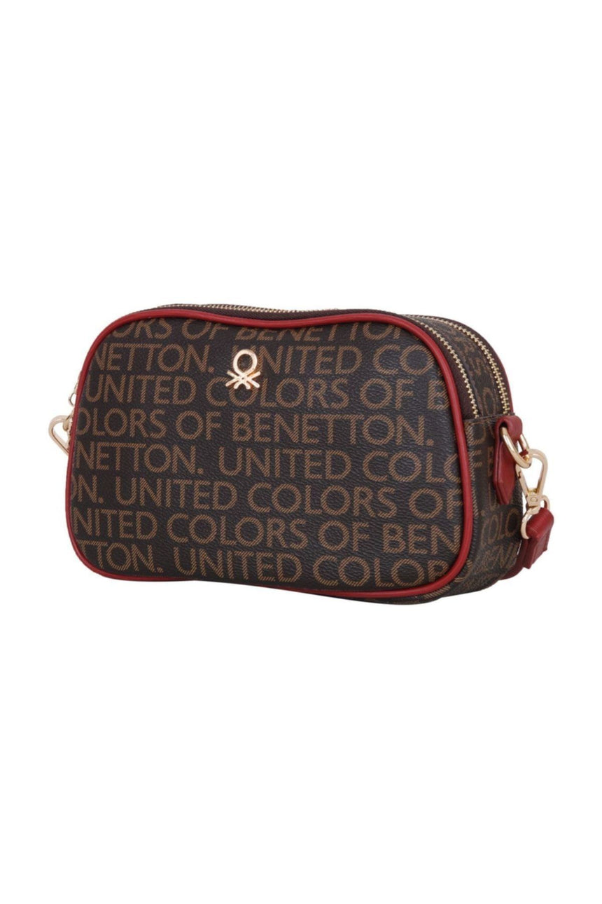 Benetton İki Bölmeli Mono Çapraz Askılı Kadın Çantası Kahve - Bordo