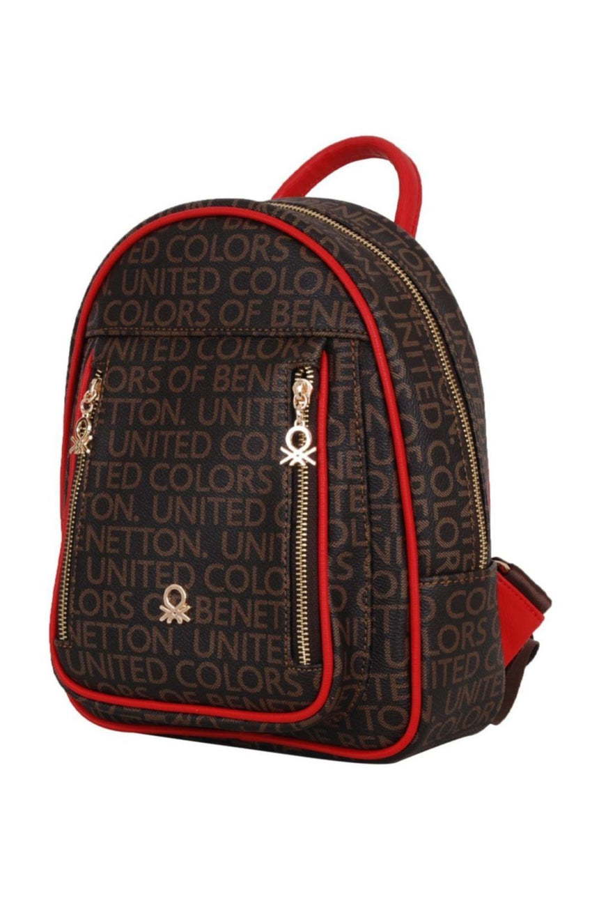 Benetton Çift Fermuar Detaylı Kadın Sırt Çantası Kahve - Kırmızı