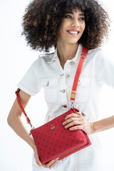 Benetton Mini Logo Baskılı Çapraz Askılı Kadın Çantası Kırmızı - Açık Camel