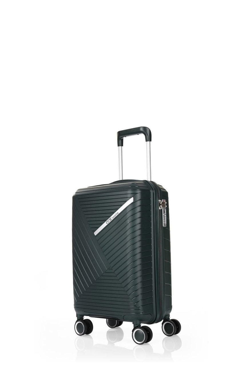 ÇÇS Diagonal Çizgili 55 cm Kabin Boy Valiz Koyu Yeşil