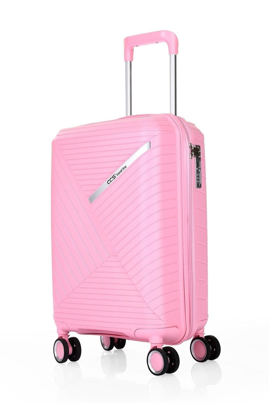 ÇÇS Diagonol Çizgili 75 cm Büyük Boy Valiz Pembe