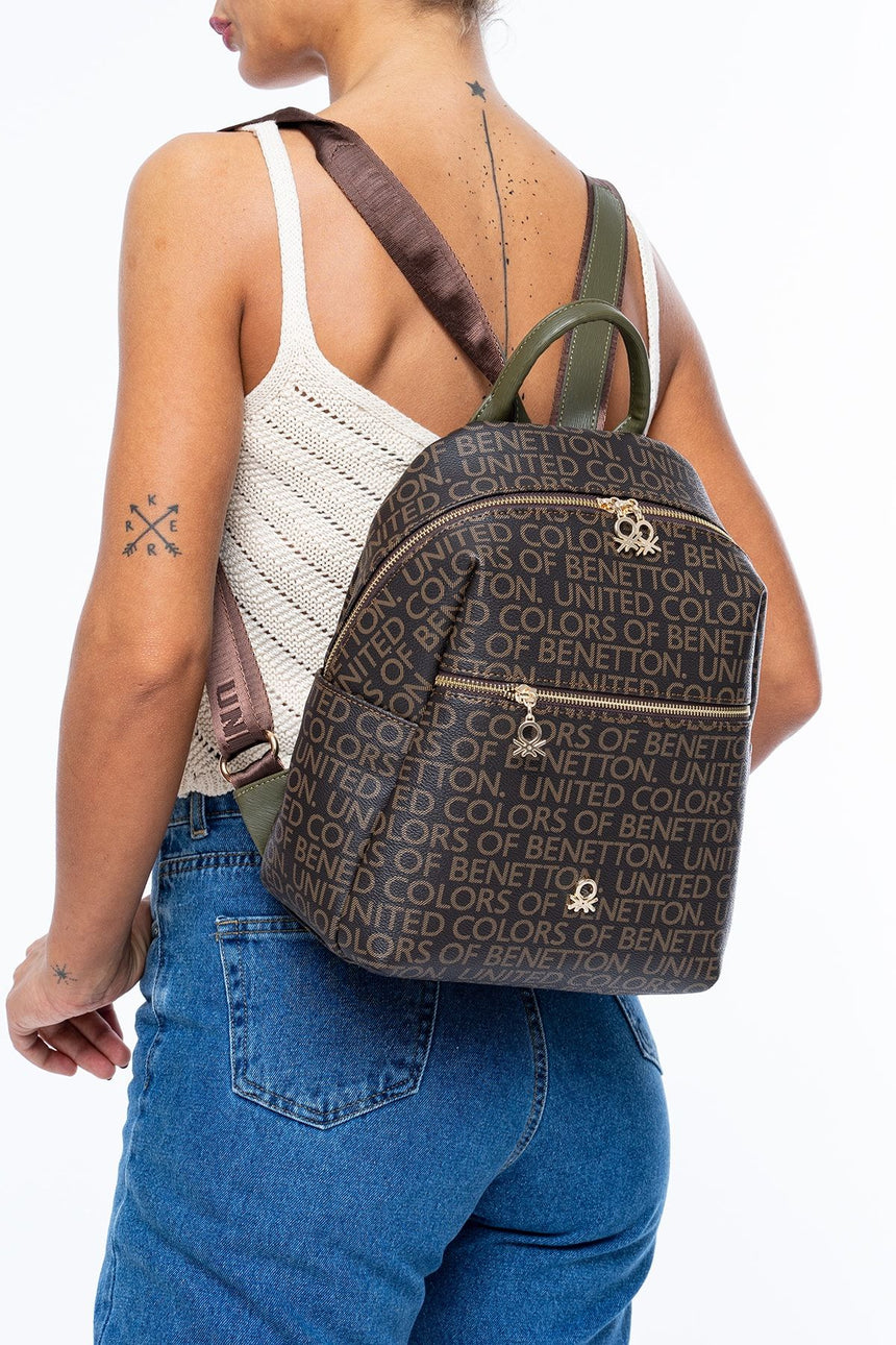 Benetton Metal Logolu Kadın Sırt Çantası Kahve- Haki