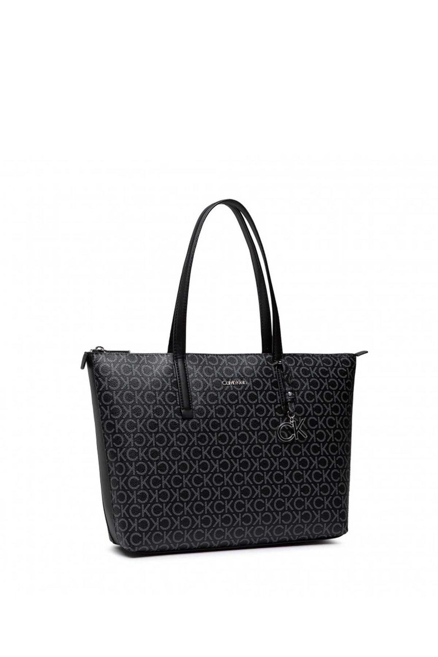 Calvin Klein Ck Monogram Baskılı Fermuarlı Kadın Omuz Çantası Black Mono