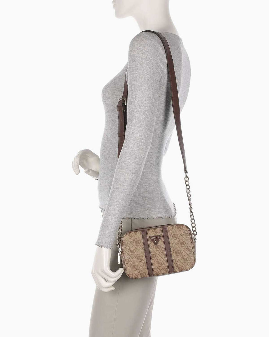 Guess Noreen Mini Sling Zincir Detaylı Çapraz Askılı Çanta Latte Logo / Brown