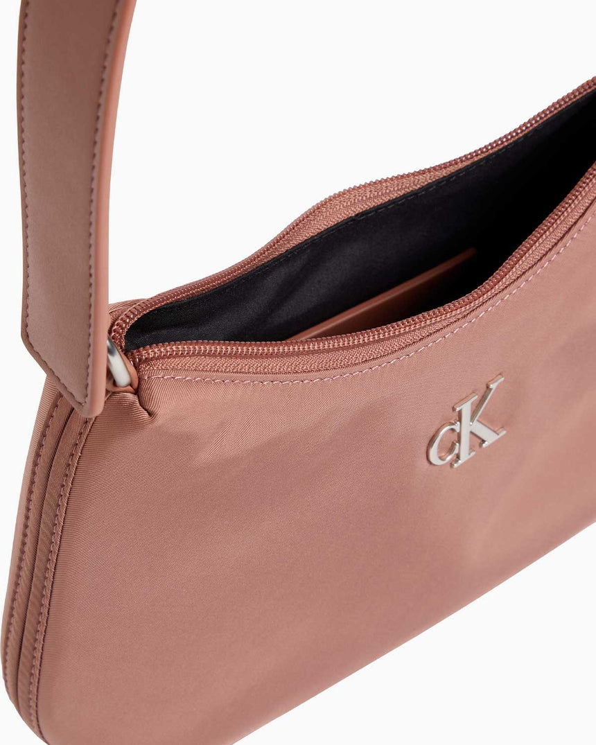 Calvin Klein Sleek Nylon Shoulder Bag Metal Logolu Omuz Çantası Cognac