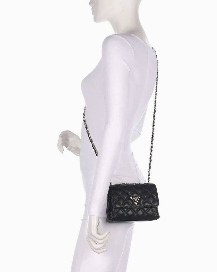 Guess Giully Mini 2 Kapaklı Kadın Omuz Çantası Black