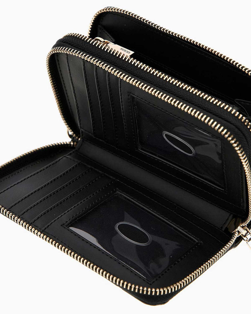 Guess Lucienne II Küçük Boy Çift Fermuarlı Kadın Cüzdan Black Logo