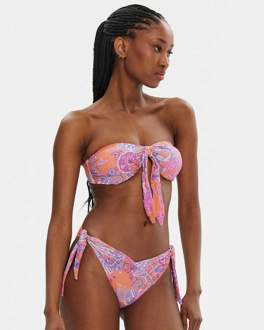 Guess Knotted Bandeau Straplez Bikini Üstü Ethnic Paisley Peach