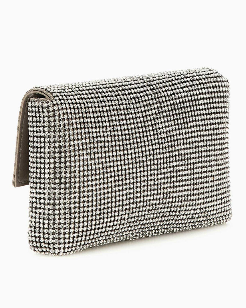 Guess Zalina Flap Clutch Zincir Detaylı Taşlı El Çantası Silver