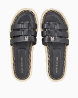 Tommy Hilfiger Authentic Flat Leather Espadrille Kadın Sandalet Black