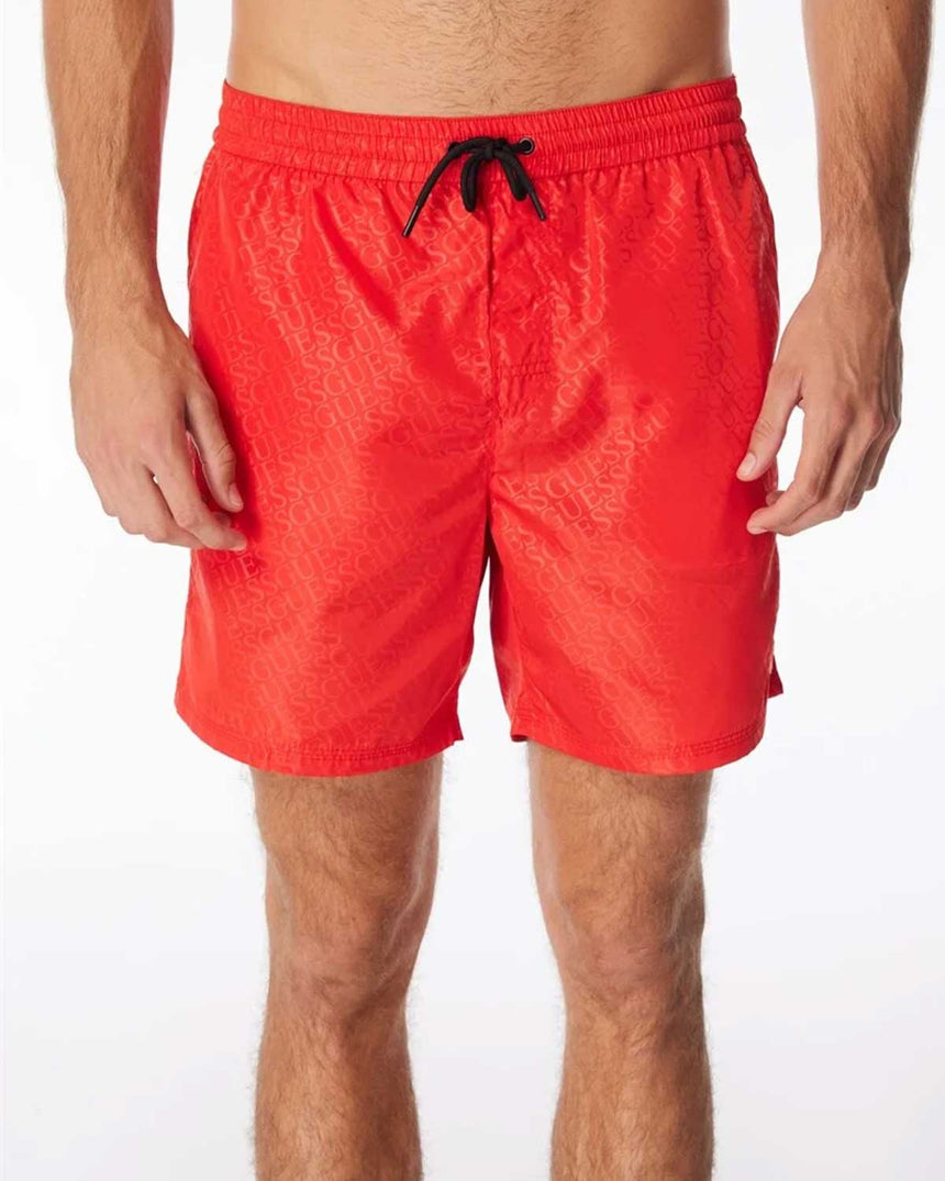 Guess Swimtrunk Bottoms Deniz Şortu Red Embossed Logo