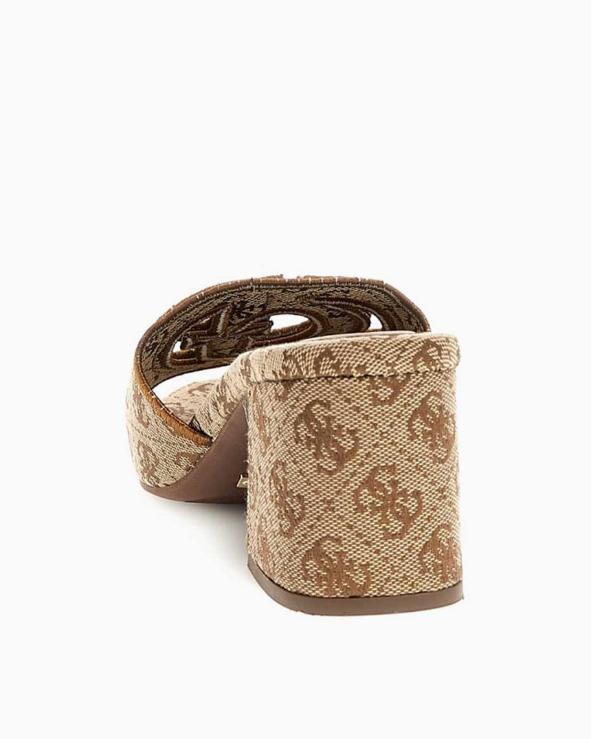 Guess Galsee Monogram Logolu Topuklu Sandalet Beige / Brown