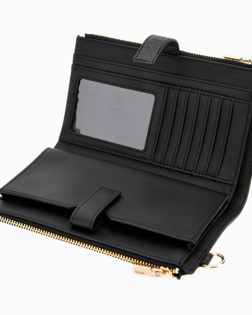 Guess Access Çift Fermuarlı Organizer Kadın Cüzdan Coal Logo