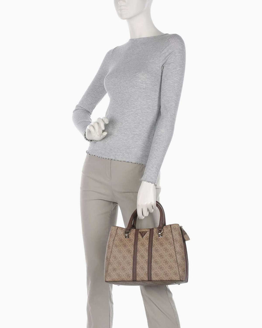 Guess Noreen Satchel Monogram El Çantası Latte Logo / Brown