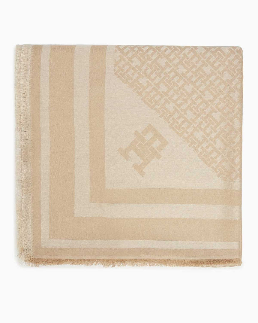 Tommy Hilfiger Monogrom Logolu Kare Kadın Şal Classic Beige