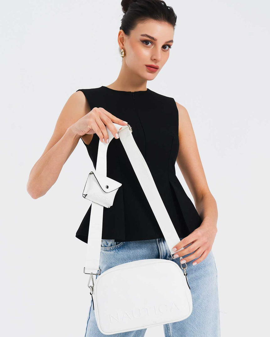 Nautica Mini Cüzdan Detaylı Çapraz Askılı Çanta Beyaz