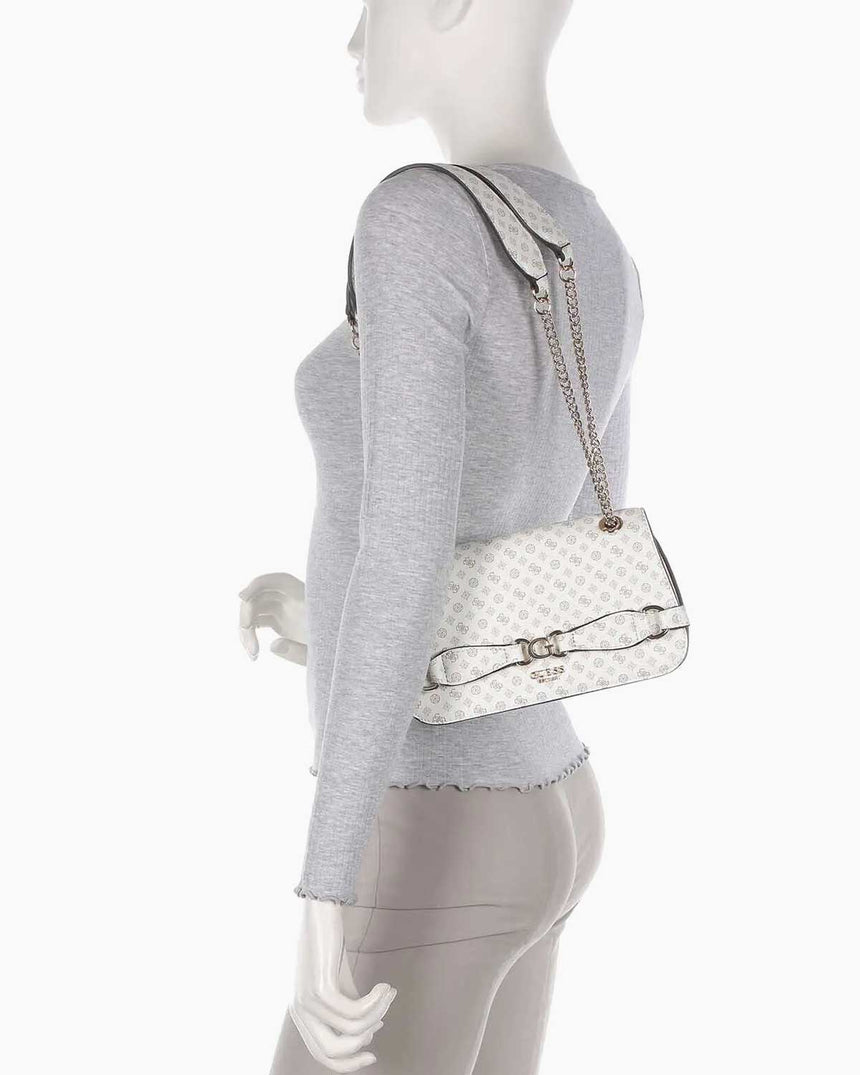 Guess Eliette Flap Logo Omuz Çantası White Logo
