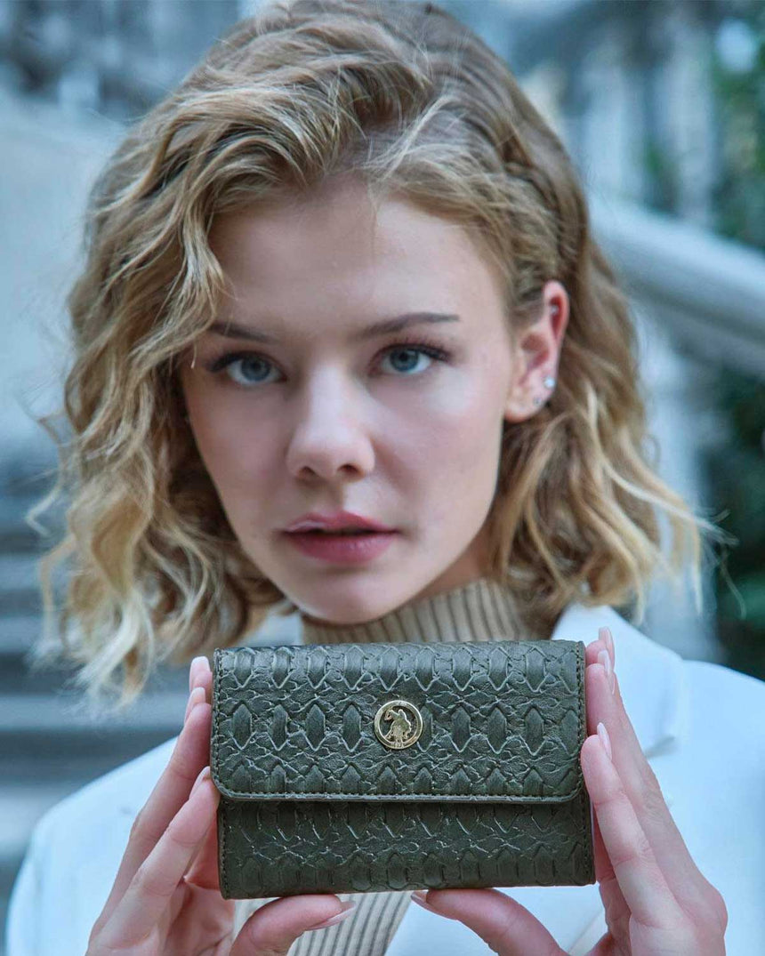 Us Polo Assn Çıtçıtlı Kadın Cüzdanı Haki