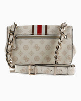Guess Nelka Crossbody Flap Çapraz Askılı Çanta Cream Logo