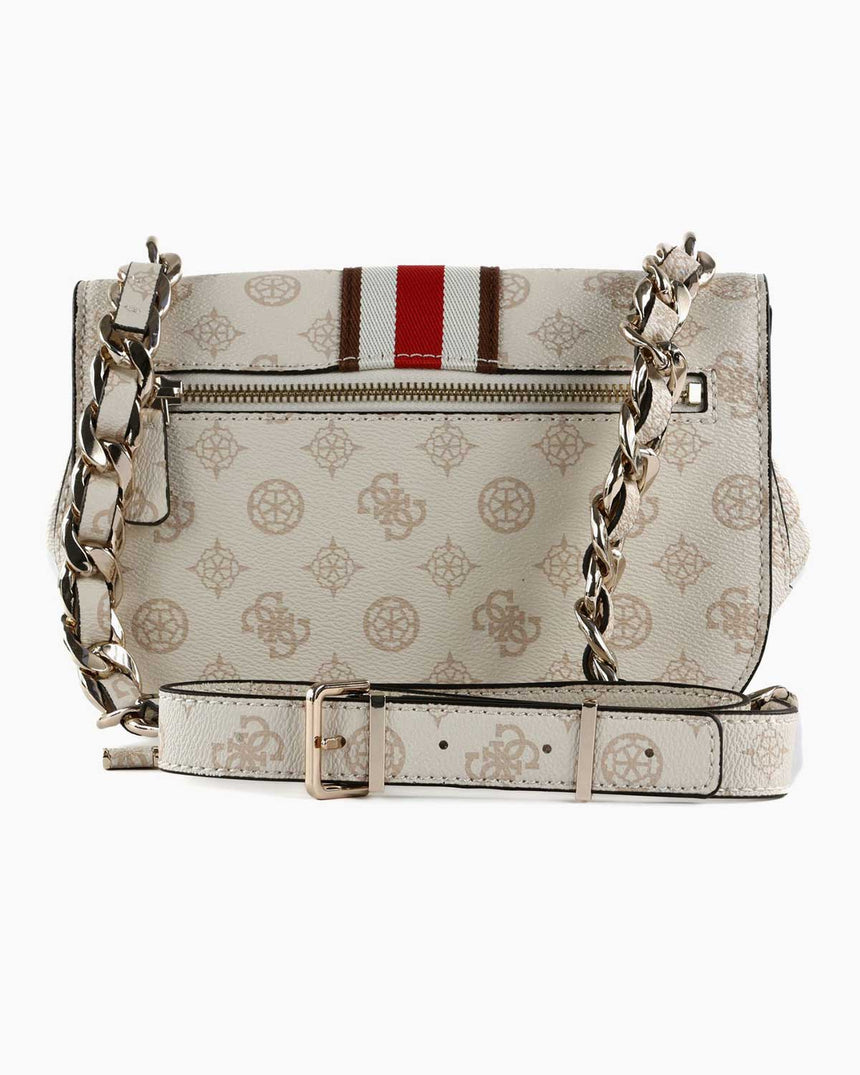 Guess Nelka Crossbody Flap Çapraz Askılı Çanta Cream Logo