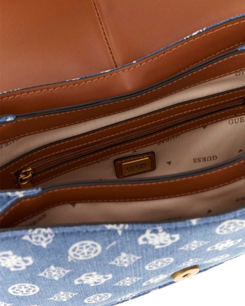 Guess Kuba Top Zip Shoulder Bag Omuz Çantası Denim Logo
