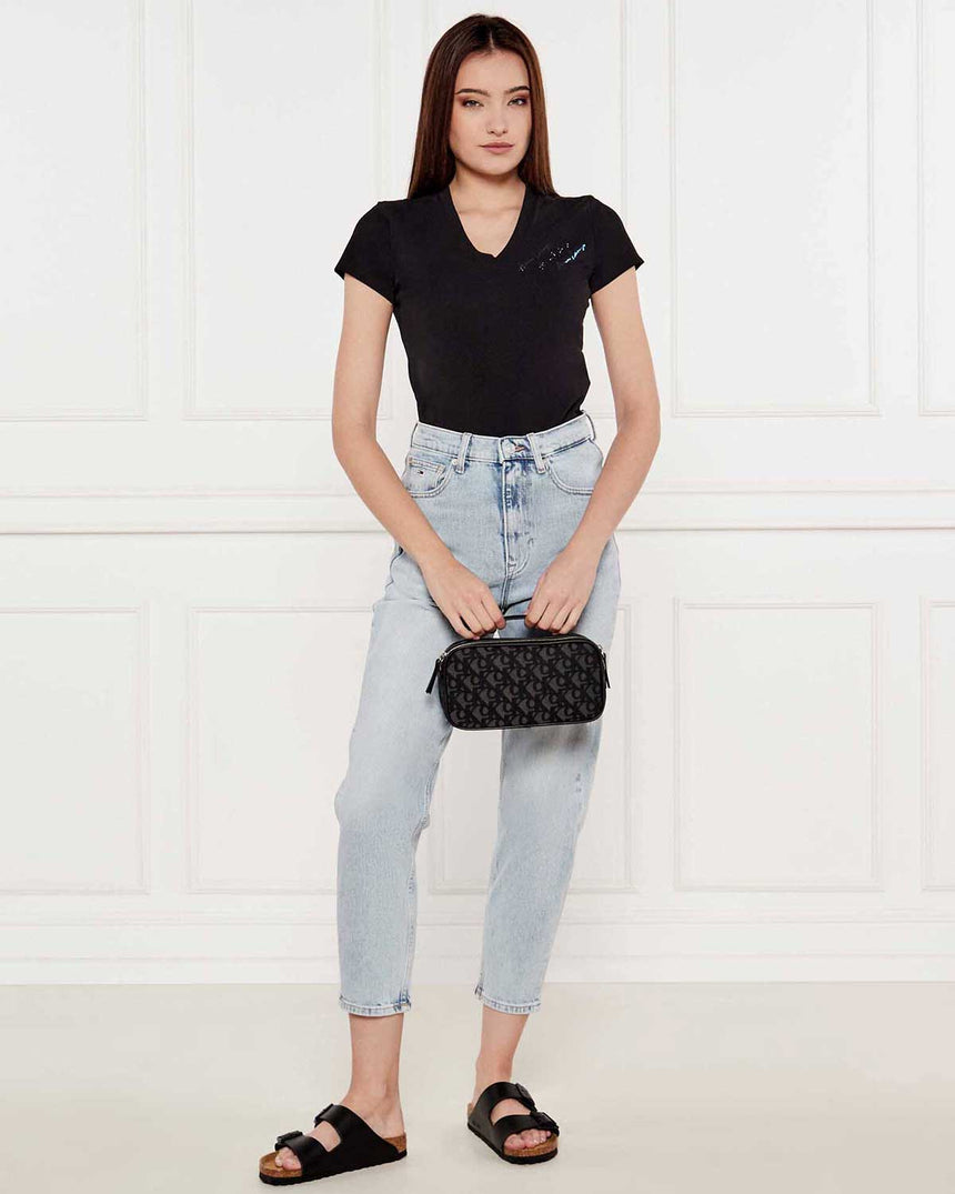 Calvin Klein Monogram Desenli Çapraz Askılı Kadın Camera Bag Black