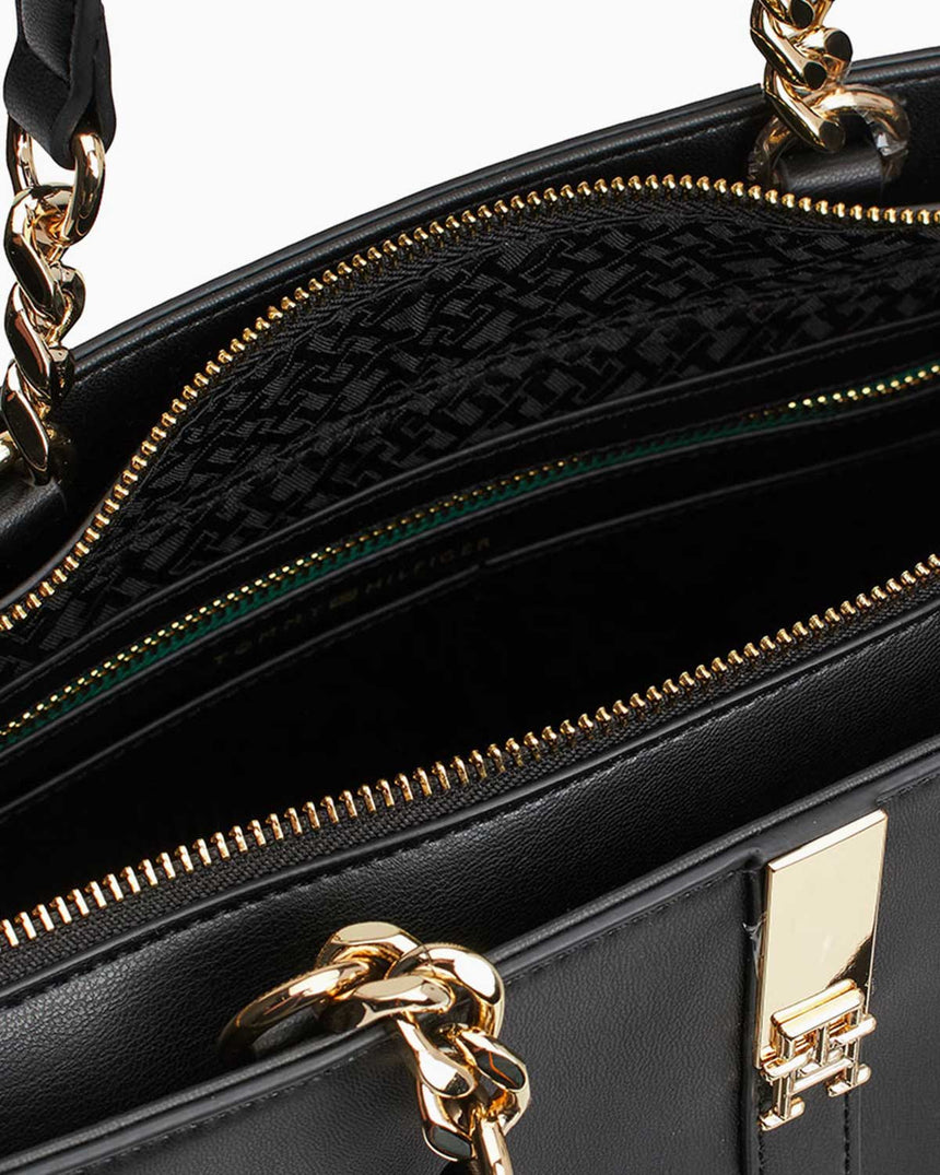 Tommy Hilfiger Heritage Tote Zincir Detaylı Omuz Çantası Black
