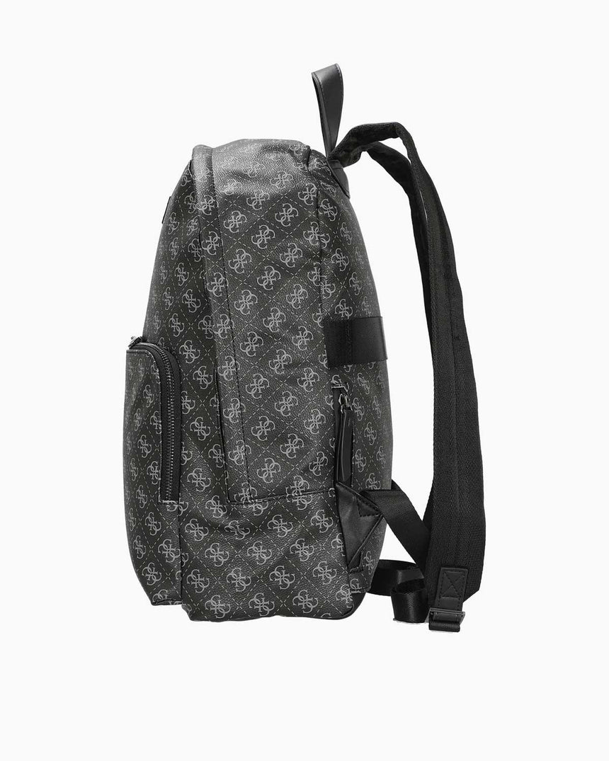 Guess Milano Compact Monogram Desenli Sırt Çantası Dark Black/Orange