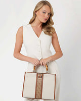 Guess Kerima Bamboo Logolu El Çantası Natural / Latte Logo