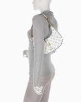 Guess Kuba Top Compartment Monogram Omuz Çantası White Logo