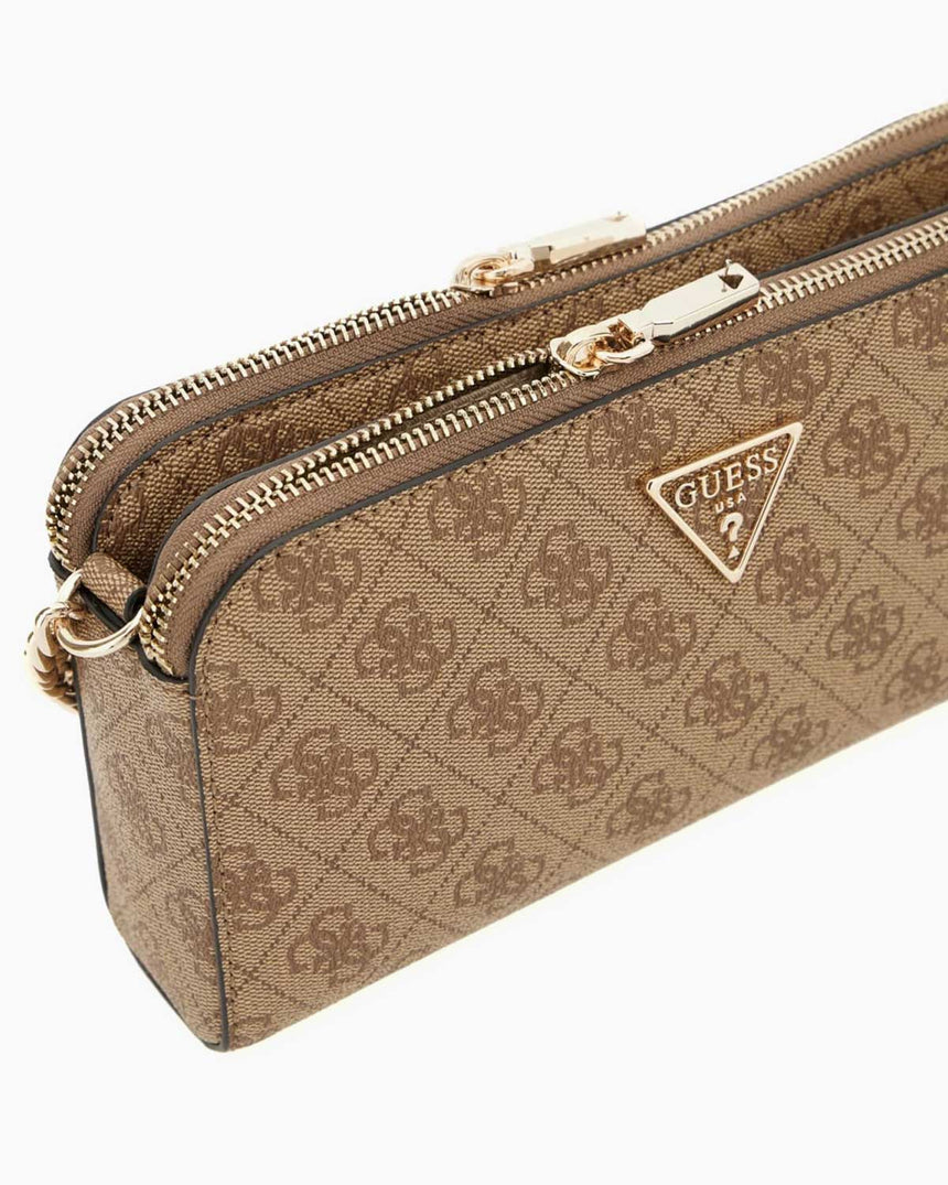 Guess Eco Erica Çift Fermuarlı Çapraz Askılı Çanta Latte Logo