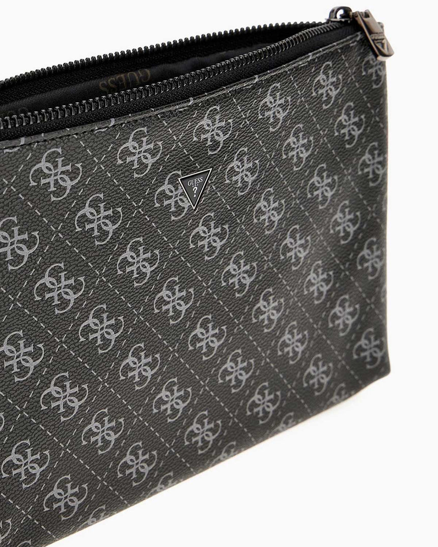 Guess Hull Medium Pouch Monogram Portföy Çanta Dark Black