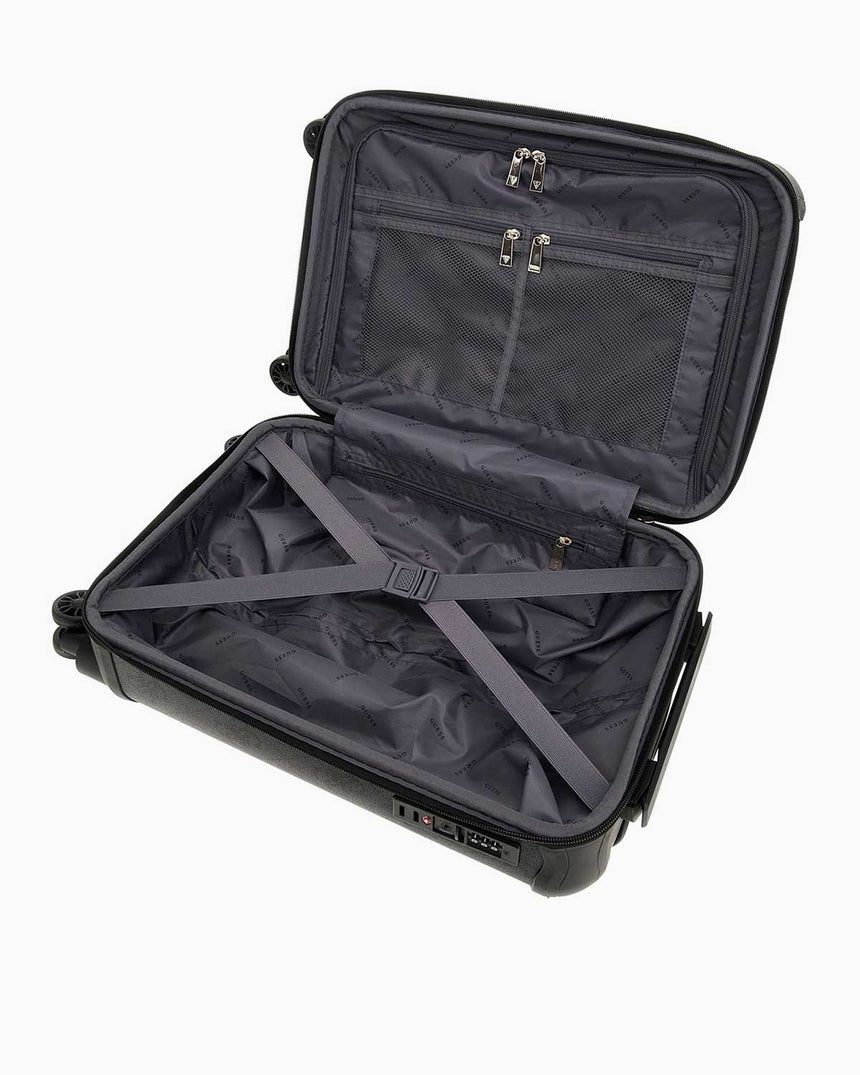 Guess Berta 18 In 8-Wheeler Monogram Desenli Kabin Boy Valiz Coal Logo