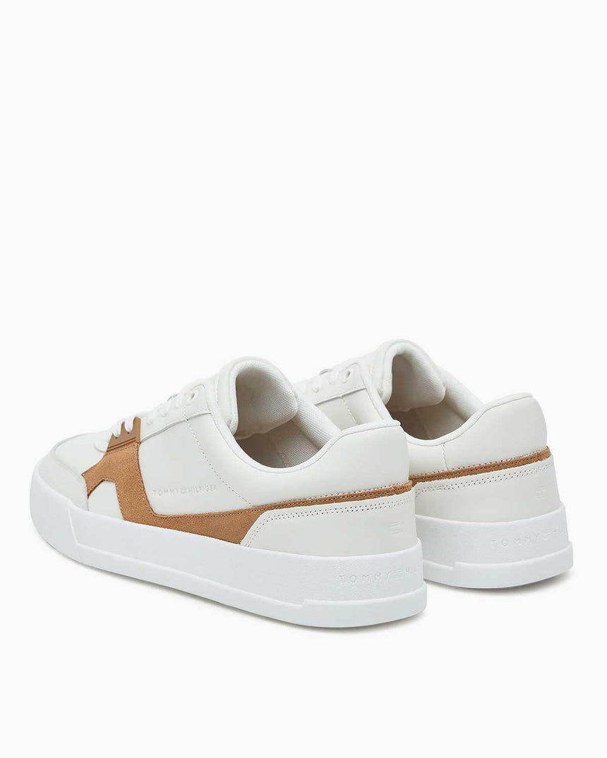 Tommy Hilfiger Kort Sanatsal Deri Erkek Sneaker Ecru/Hickory