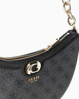 Guess Orlina Logo Top Zip Monogram Desenli Omuz Çantası Coal Logo