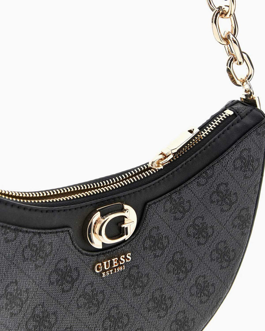 Guess Orlina Logo Top Zip Monogram Desenli Omuz Çantası Coal Logo