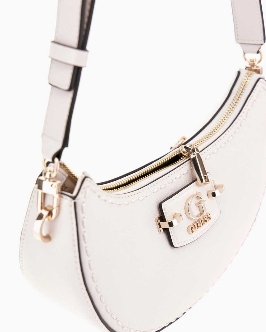 Guess Anadela Top Zip Logo Detaylı Omuz Çantası Off White