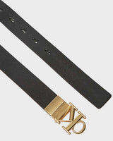 Calvin Klein Monogram Plakalı Çift Taraflı 25mm Kadın Kemer BLACK / CK LIGHT GOLD