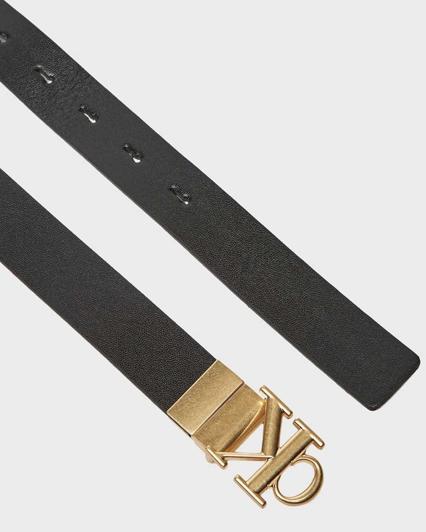 Calvin Klein Monogram Plakalı Çift Taraflı 25mm Kadın Kemer BLACK / CK LIGHT GOLD