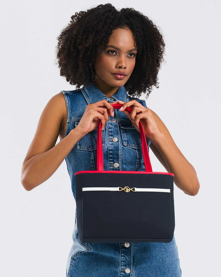 Us Polo Assn Gold Logo Detaylı Omuz Çantası Lacivert - Kırmızı - Beyaz