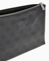 Guess Hull Medium Pouch Monogram Portföy Çanta Black