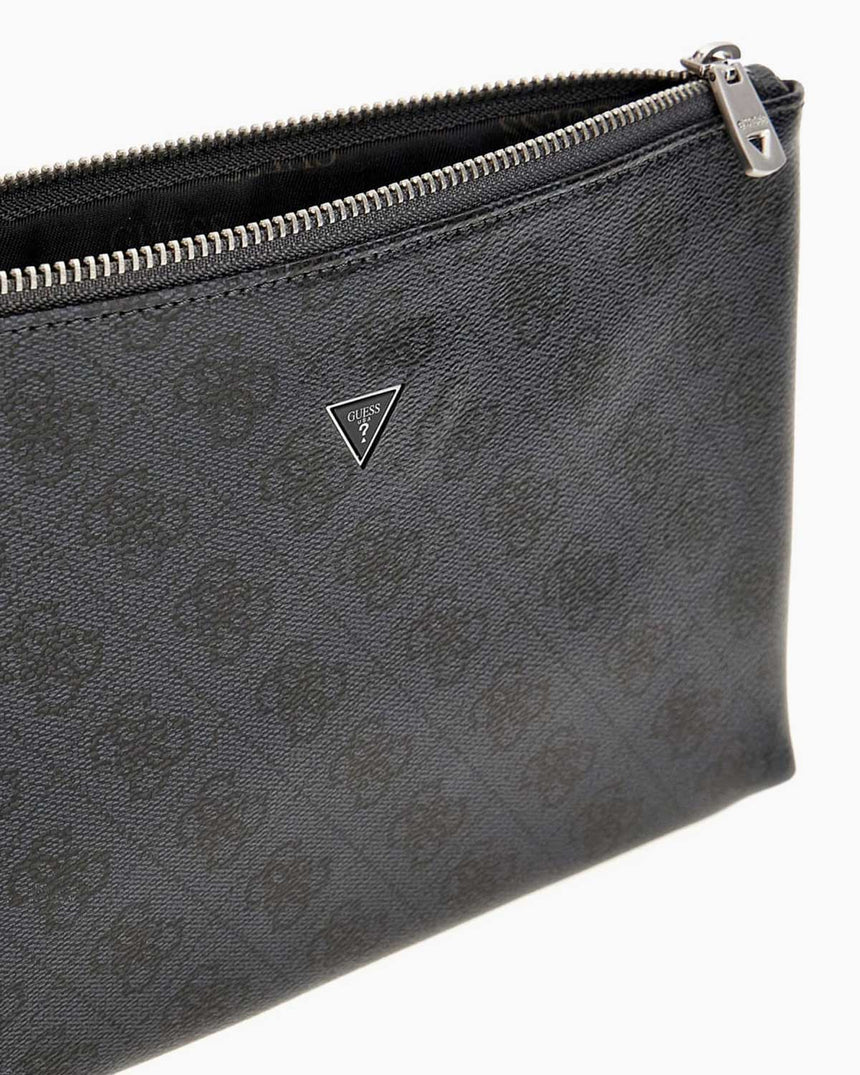 Guess Hull Medium Pouch Monogram Portföy Çanta Black