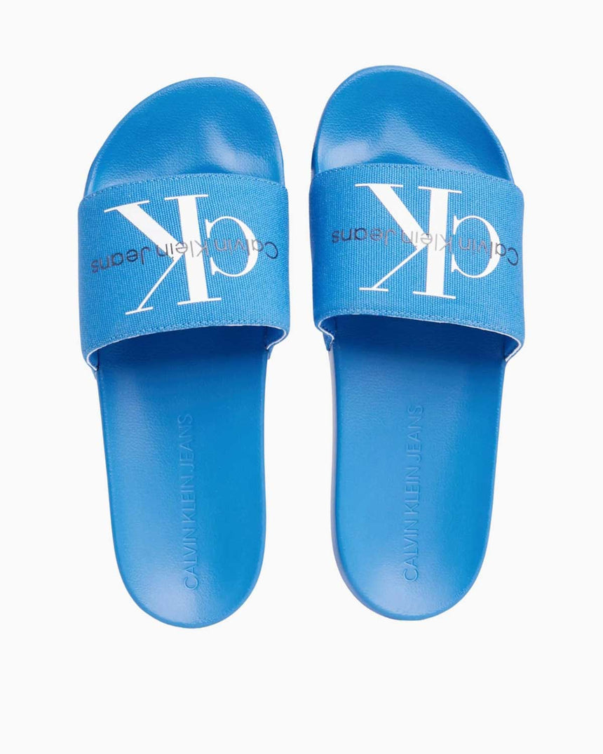 Calvin Klein Slide Monogram Erkek Terlik Vibrant Blue/Bright White